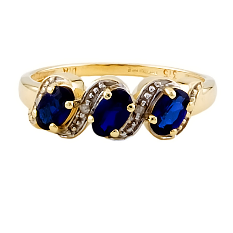 9ct gold Sapphire/Diamond 3 stone Ring size N